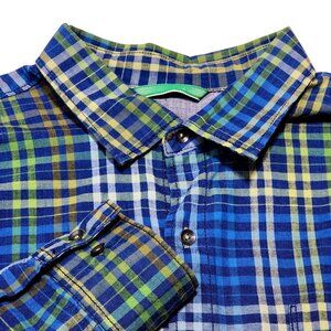 Tommy Bahama Mens XL Blue‎ & Green Plaid 100% Cotton Long Sleeve Button-Up Shirt